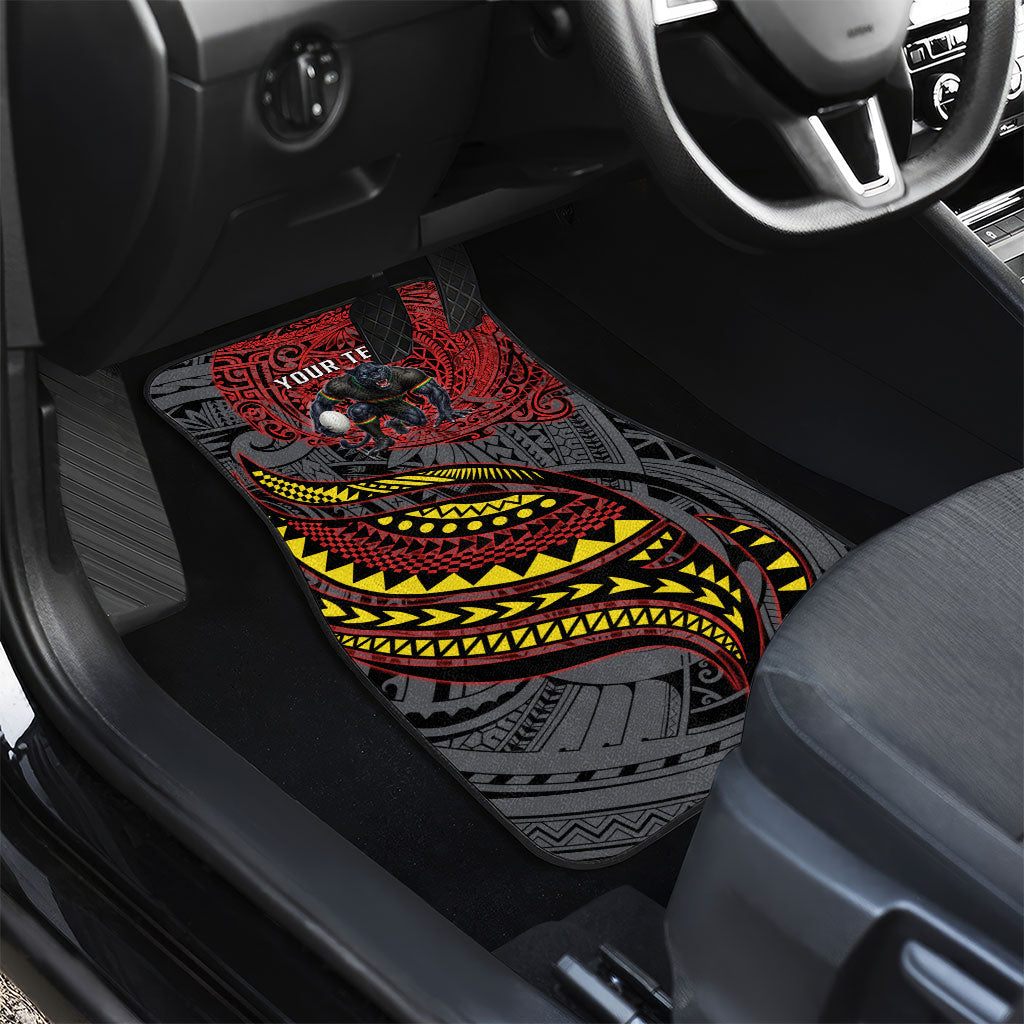 Personalised Penrith Panthers Car Mats Polynesian Tribal Art Style With Fierce Panther Mascot