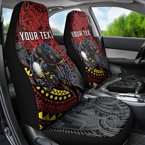 Personalised Penrith Panthers Car Seat Cover Polynesian Tribal Art Style With Fierce Panther Mascot