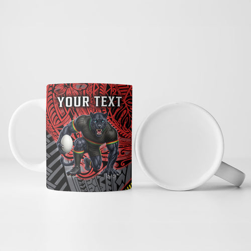 Personalised Penrith Panthers Ceramic Mug Polynesian Tribal Art Style With Fierce Panther Mascot