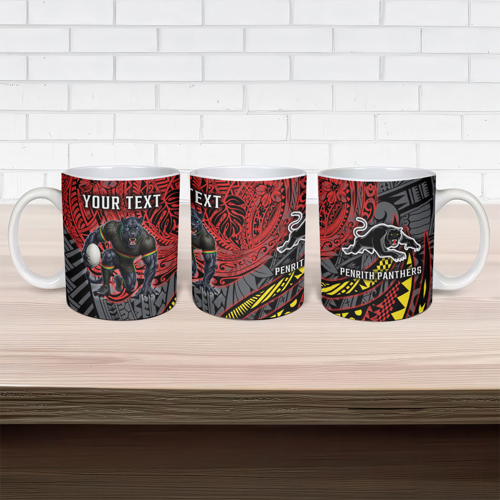 Personalised Penrith Panthers Ceramic Mug Polynesian Tribal Art Style With Fierce Panther Mascot