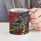 Personalised Penrith Panthers Ceramic Mug Polynesian Tribal Art Style With Fierce Panther Mascot