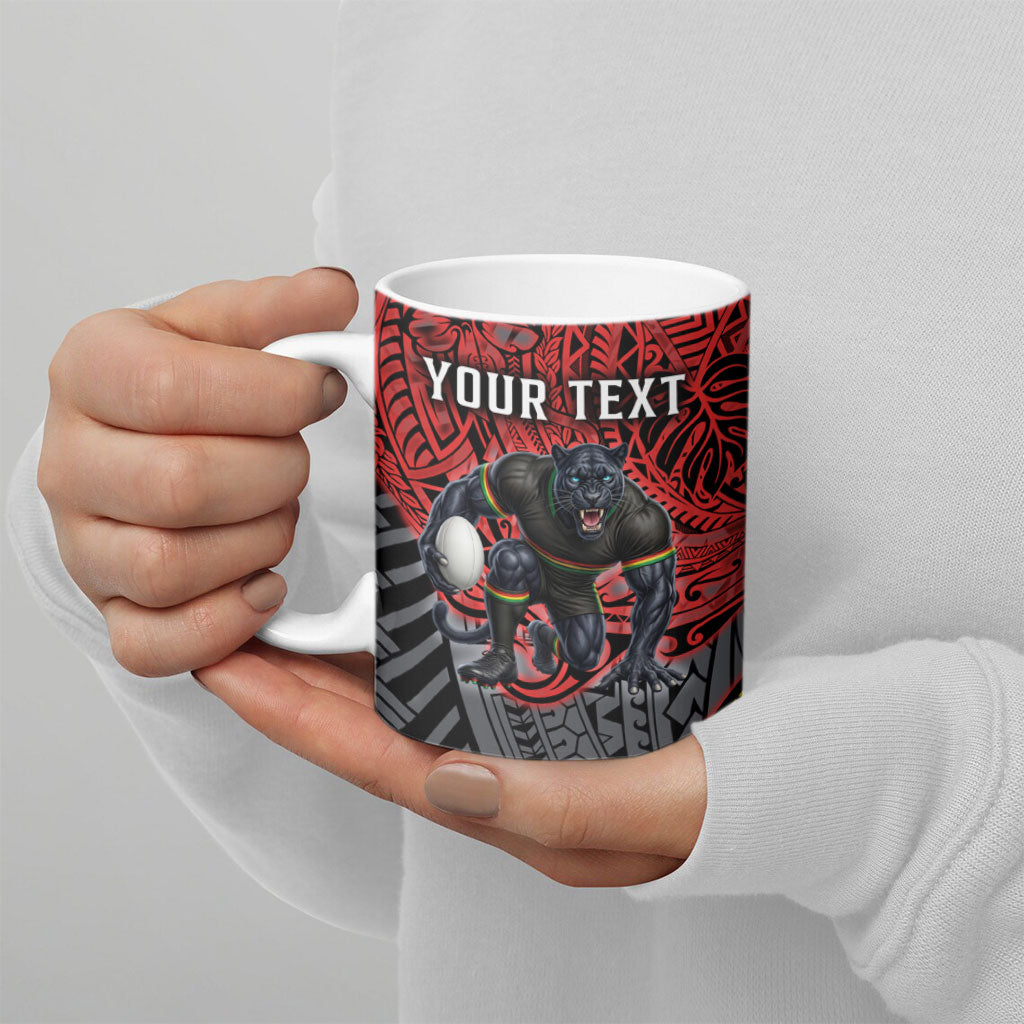 Personalised Penrith Panthers Ceramic Mug Polynesian Tribal Art Style With Fierce Panther Mascot