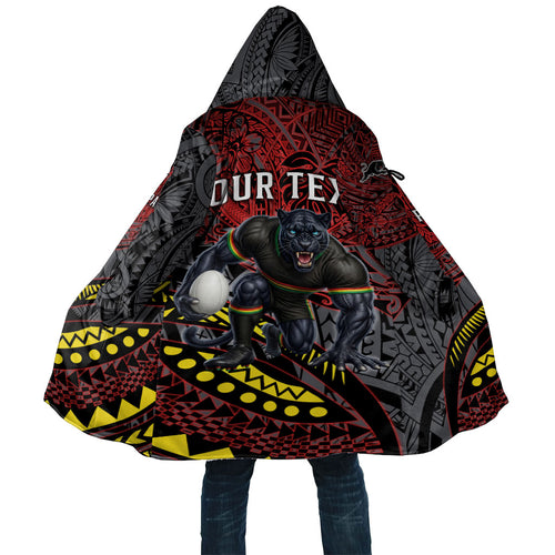 Personalised Penrith Panthers Cloak Polynesian Tribal Art Style With Fierce Panther Mascot