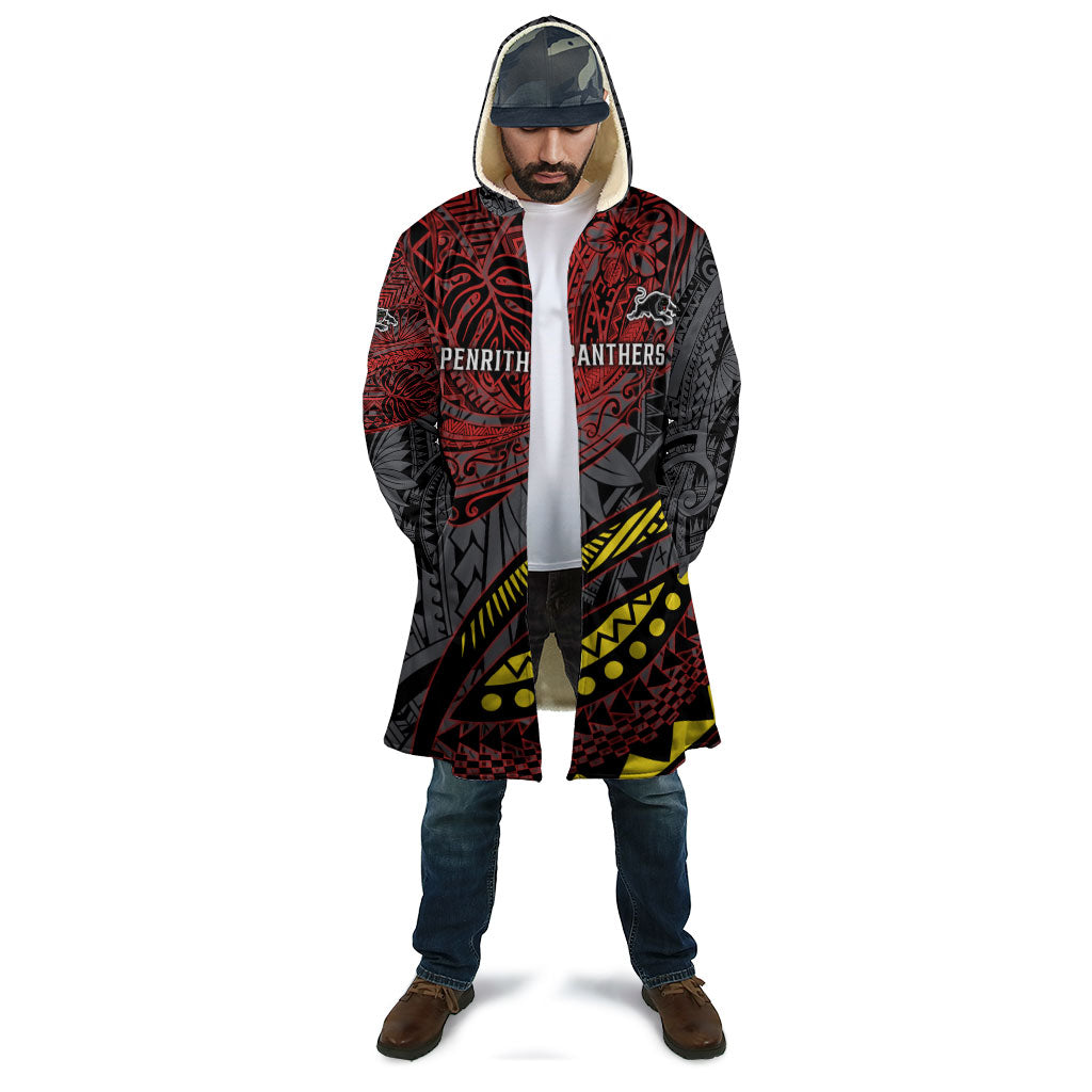Personalised Penrith Panthers Cloak Polynesian Tribal Art Style With Fierce Panther Mascot