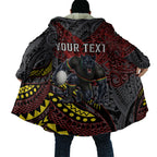 Personalised Penrith Panthers Cloak Polynesian Tribal Art Style With Fierce Panther Mascot