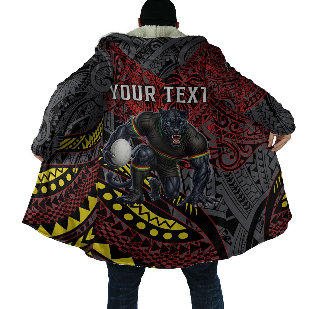 Personalised Penrith Panthers Cloak Polynesian Tribal Art Style With Fierce Panther Mascot