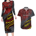 Personalised Penrith Panthers Couples Matching Long Sleeve Bodycon Dress and Hawaiian Shirt Polynesian Tribal Art Style With Fierce Panther Mascot