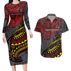 Personalised Penrith Panthers Couples Matching Long Sleeve Bodycon Dress and Hawaiian Shirt Polynesian Tribal Art Style With Fierce Panther Mascot