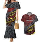 Personalised Penrith Panthers Couples Matching Mermaid Dress and Hawaiian Shirt Polynesian Tribal Art Style With Fierce Panther Mascot