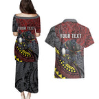 Personalised Penrith Panthers Couples Matching Puletasi and Hawaiian Shirt Polynesian Tribal Art Style With Fierce Panther Mascot