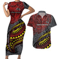Personalised Penrith Panthers Couples Matching Short Sleeve Bodycon Dress and Hawaiian Shirt Polynesian Tribal Art Style With Fierce Panther Mascot