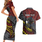 Personalised Penrith Panthers Couples Matching Short Sleeve Bodycon Dress and Hawaiian Shirt Polynesian Tribal Art Style With Fierce Panther Mascot