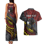 Personalised Penrith Panthers Couples Matching Tank Maxi Dress and Hawaiian Shirt Polynesian Tribal Art Style With Fierce Panther Mascot