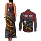 Personalised Penrith Panthers Couples Matching Tank Maxi Dress and Long Sleeve Button Shirt Polynesian Tribal Art Style With Fierce Panther Mascot