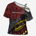 Personalised Penrith Panthers Cross Shoulder Shirt Polynesian Tribal Art Style With Fierce Panther Mascot