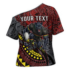 Personalised Penrith Panthers Cross Shoulder Shirt Polynesian Tribal Art Style With Fierce Panther Mascot