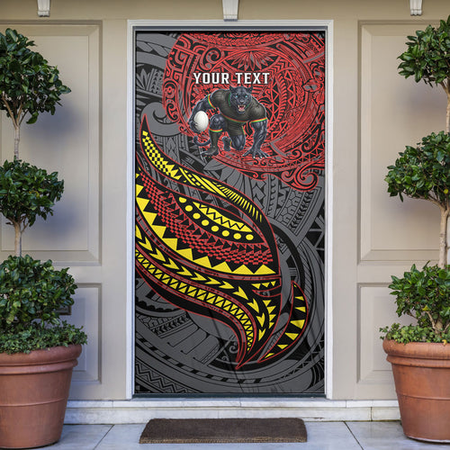 Personalised Penrith Panthers Door Cover Polynesian Tribal Art Style With Fierce Panther Mascot