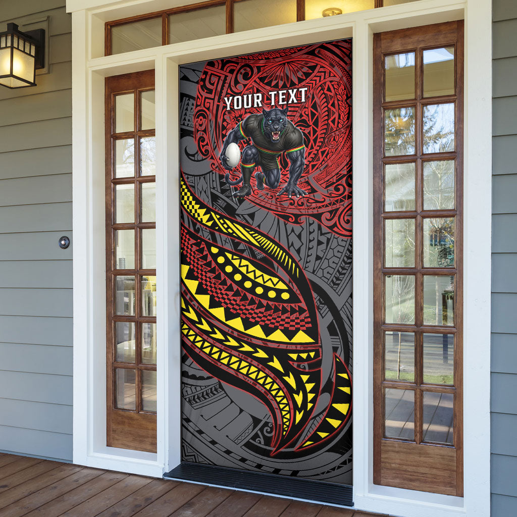 Personalised Penrith Panthers Door Cover Polynesian Tribal Art Style With Fierce Panther Mascot