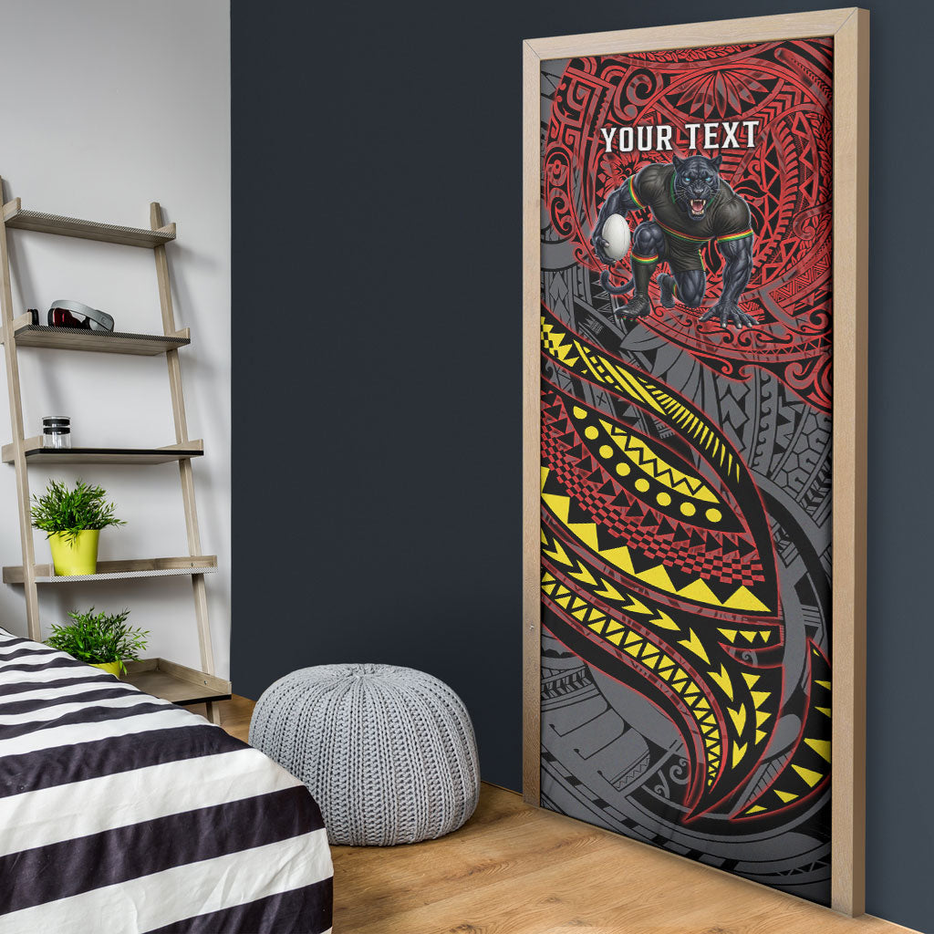 Personalised Penrith Panthers Door Cover Polynesian Tribal Art Style With Fierce Panther Mascot