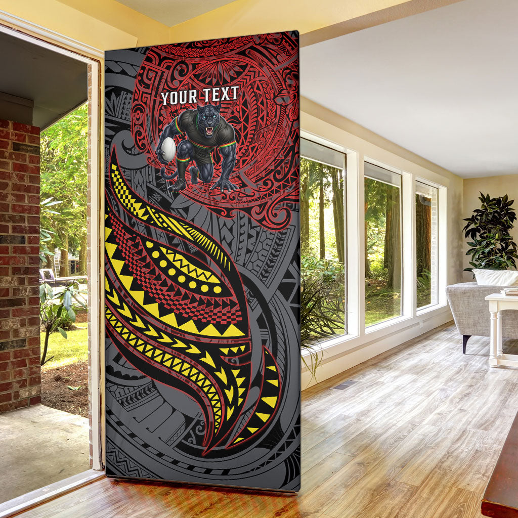 Personalised Penrith Panthers Door Cover Polynesian Tribal Art Style With Fierce Panther Mascot