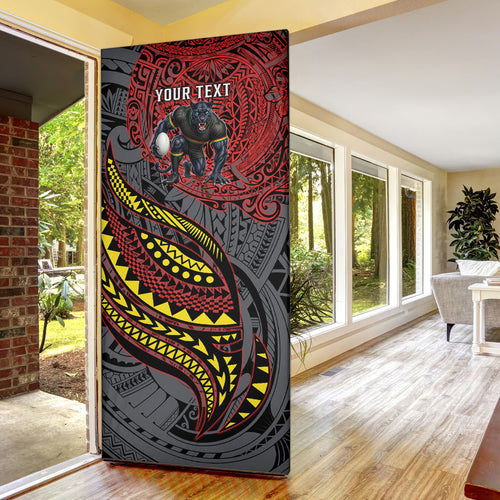 Personalised Penrith Panthers Door Cover Polynesian Tribal Art Style With Fierce Panther Mascot