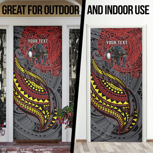 Personalised Penrith Panthers Door Cover Polynesian Tribal Art Style With Fierce Panther Mascot