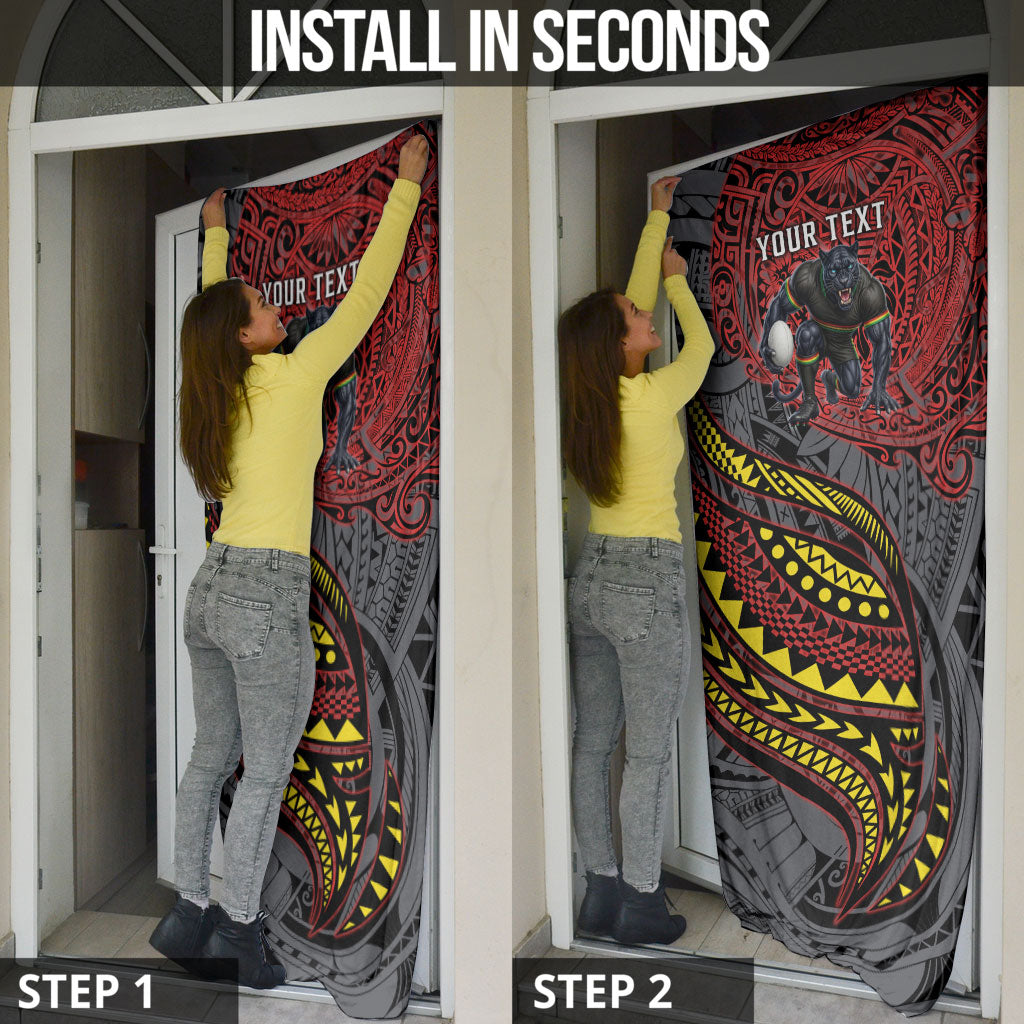 Personalised Penrith Panthers Door Cover Polynesian Tribal Art Style With Fierce Panther Mascot