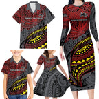 Personalised Penrith Panthers Family Matching Long Sleeve Bodycon Dress and Hawaiian Shirt Polynesian Tribal Art Style With Fierce Panther Mascot