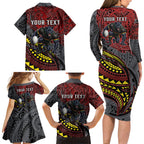 Personalised Penrith Panthers Family Matching Long Sleeve Bodycon Dress and Hawaiian Shirt Polynesian Tribal Art Style With Fierce Panther Mascot