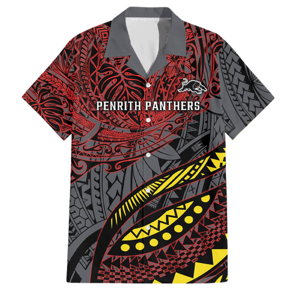 Personalised Penrith Panthers Family Matching Long Sleeve Bodycon Dress and Hawaiian Shirt Polynesian Tribal Art Style With Fierce Panther Mascot