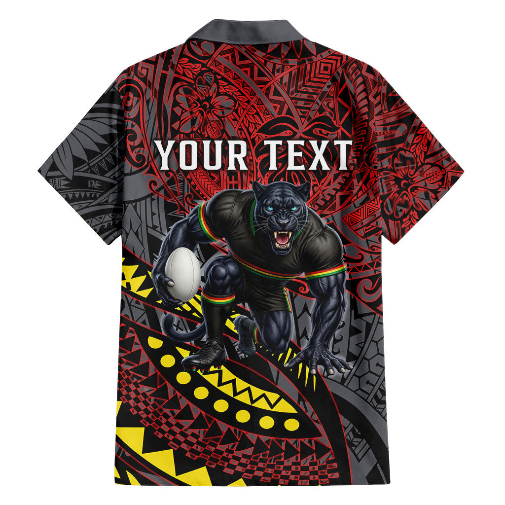 Personalised Penrith Panthers Family Matching Long Sleeve Bodycon Dress and Hawaiian Shirt Polynesian Tribal Art Style With Fierce Panther Mascot