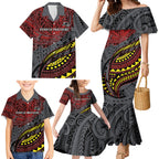 Personalised Penrith Panthers Family Matching Mermaid Dress and Hawaiian Shirt Polynesian Tribal Art Style With Fierce Panther Mascot