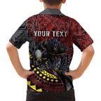 Personalised Penrith Panthers Family Matching Off The Shoulder Long Sleeve Dress and Hawaiian Shirt Polynesian Tribal Art Style With Fierce Panther Mascot
