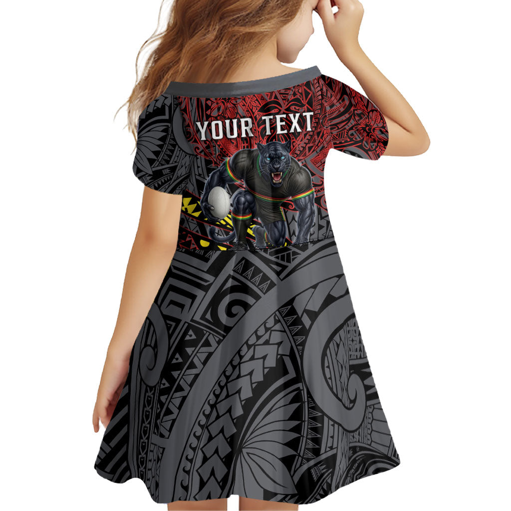 Personalised Penrith Panthers Family Matching Off The Shoulder Long Sleeve Dress and Hawaiian Shirt Polynesian Tribal Art Style With Fierce Panther Mascot