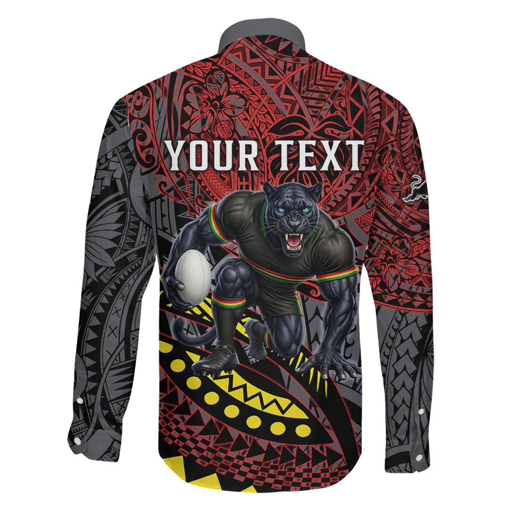 Personalised Penrith Panthers Family Matching Off The Shoulder Long Sleeve Dress and Hawaiian Shirt Polynesian Tribal Art Style With Fierce Panther Mascot