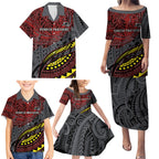 Personalised Penrith Panthers Family Matching Puletasi and Hawaiian Shirt Polynesian Tribal Art Style With Fierce Panther Mascot