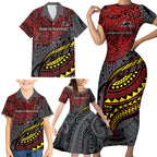 Personalised Penrith Panthers Family Matching Short Sleeve Bodycon Dress and Hawaiian Shirt Polynesian Tribal Art Style With Fierce Panther Mascot