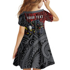 Personalised Penrith Panthers Family Matching Short Sleeve Bodycon Dress and Hawaiian Shirt Polynesian Tribal Art Style With Fierce Panther Mascot