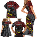 Personalised Penrith Panthers Family Matching Short Sleeve Bodycon Dress and Hawaiian Shirt Polynesian Tribal Art Style With Fierce Panther Mascot