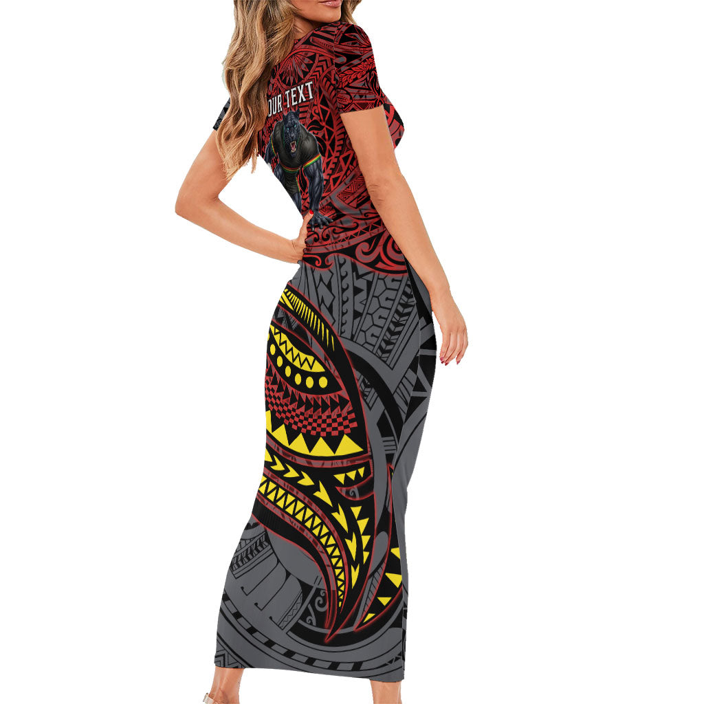 Personalised Penrith Panthers Family Matching Short Sleeve Bodycon Dress and Hawaiian Shirt Polynesian Tribal Art Style With Fierce Panther Mascot