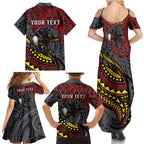 Personalised Penrith Panthers Family Matching Summer Maxi Dress and Hawaiian Shirt Polynesian Tribal Art Style With Fierce Panther Mascot