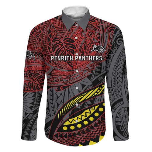 Personalised Penrith Panthers Family Matching Summer Maxi Dress and Hawaiian Shirt Polynesian Tribal Art Style With Fierce Panther Mascot