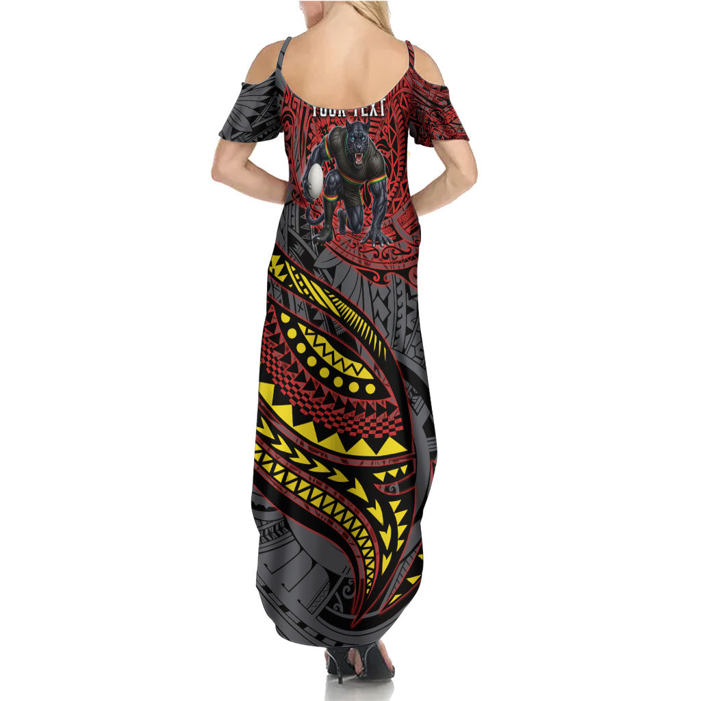 Personalised Penrith Panthers Family Matching Summer Maxi Dress and Hawaiian Shirt Polynesian Tribal Art Style With Fierce Panther Mascot