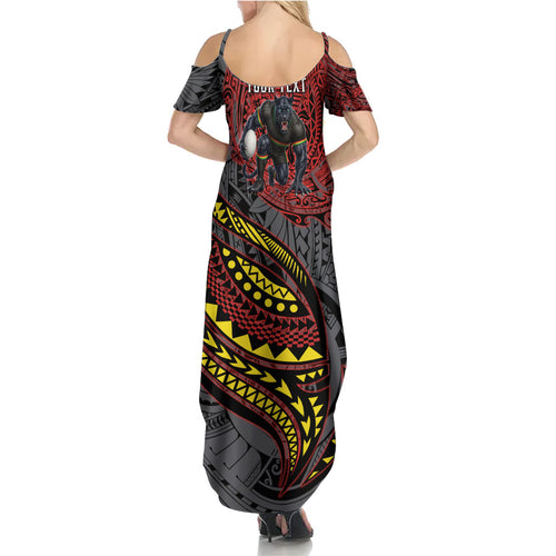 Personalised Penrith Panthers Family Matching Summer Maxi Dress and Hawaiian Shirt Polynesian Tribal Art Style With Fierce Panther Mascot