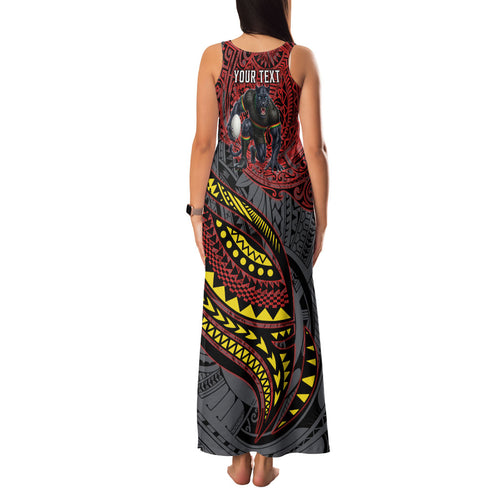 Personalised Penrith Panthers Family Matching Tank Maxi Dress and Hawaiian Shirt Polynesian Tribal Art Style With Fierce Panther Mascot