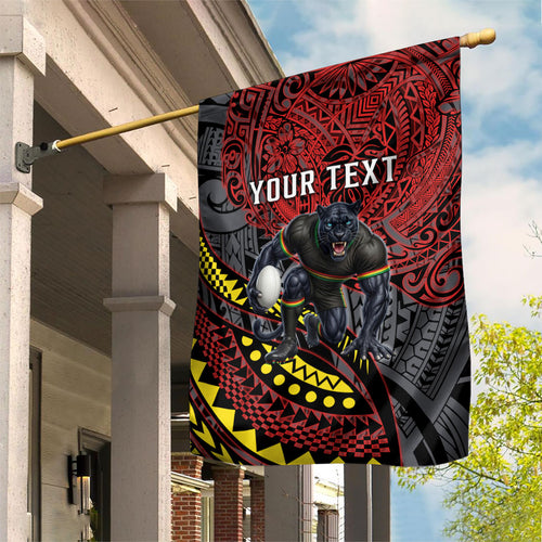Personalised Penrith Panthers Garden Flag Polynesian Tribal Art Style With Fierce Panther Mascot