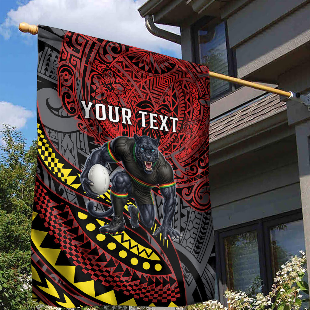 Personalised Penrith Panthers Garden Flag Polynesian Tribal Art Style With Fierce Panther Mascot