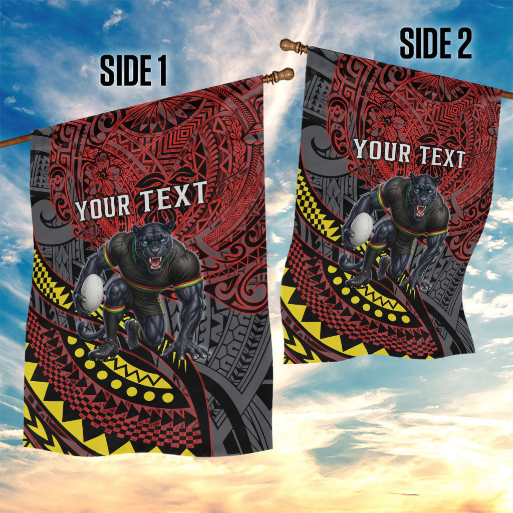 Personalised Penrith Panthers Garden Flag Polynesian Tribal Art Style With Fierce Panther Mascot