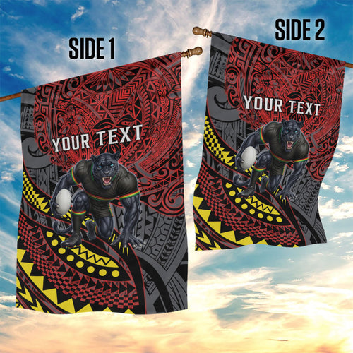 Personalised Penrith Panthers Garden Flag Polynesian Tribal Art Style With Fierce Panther Mascot