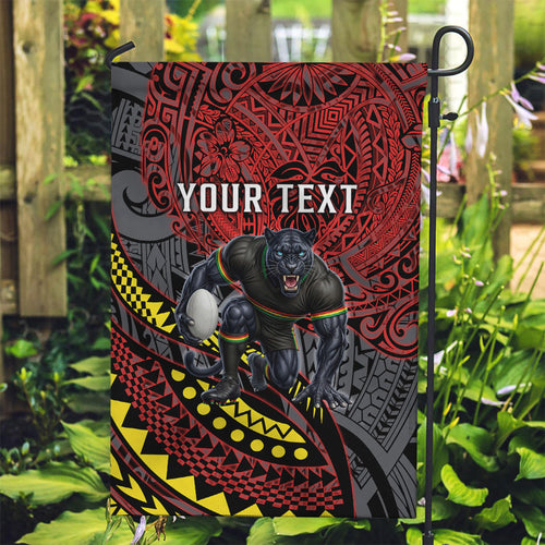 Personalised Penrith Panthers Garden Flag Polynesian Tribal Art Style With Fierce Panther Mascot
